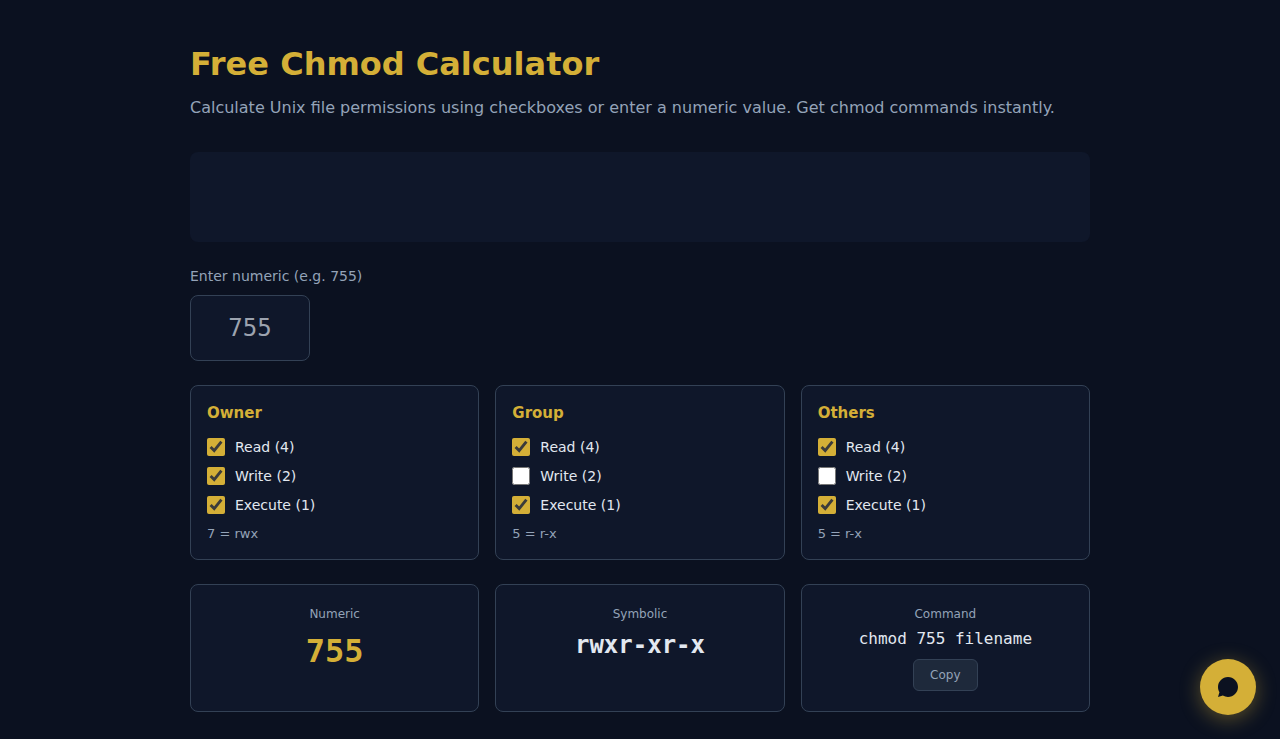 Calculateur chmod gratuit - S.C.A.L.A.