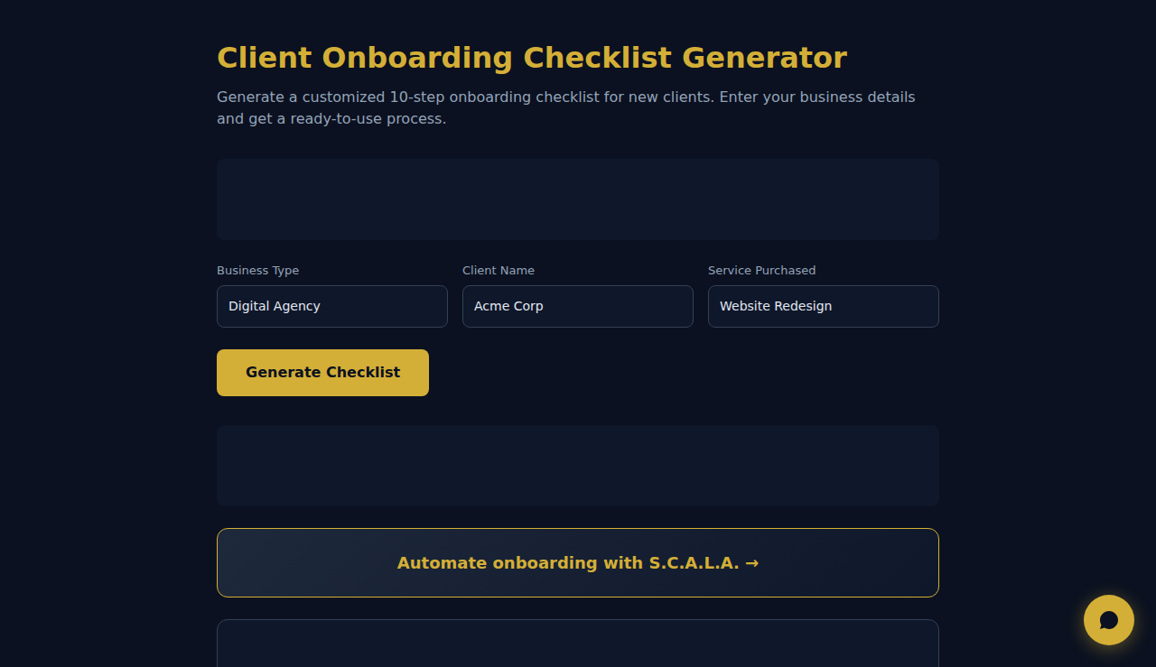 Gerador Checklist Onboarding Cliente - S.C.A.L.A.