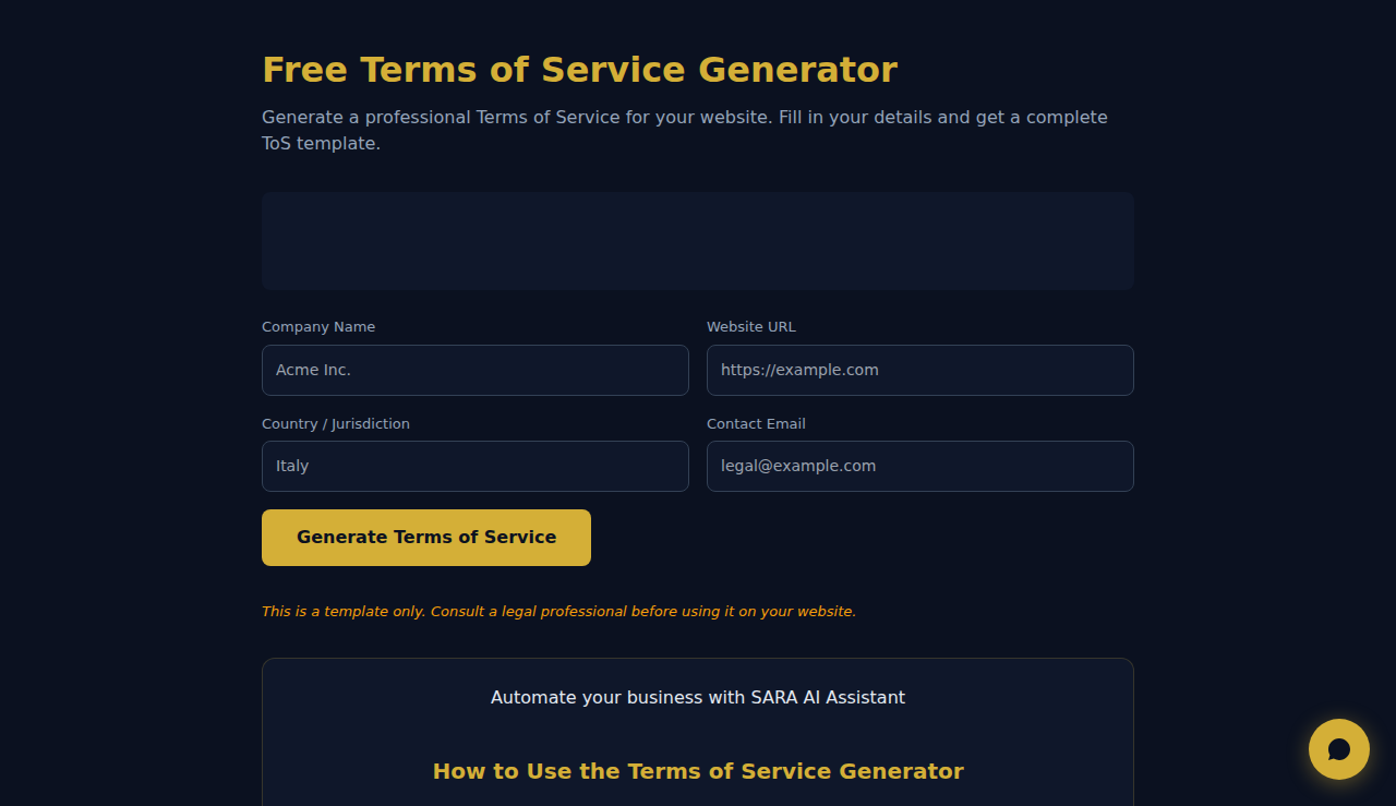 Générateur de conditions d’utilisation gratuit - S.C.A.L.A.